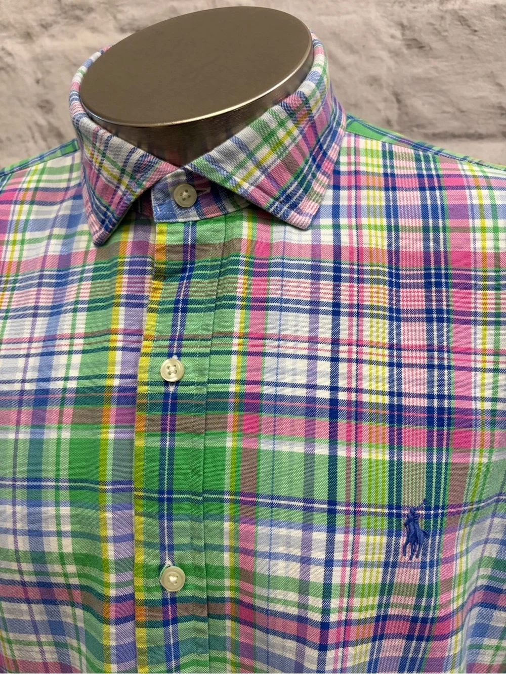 Polo Ralph Lauren Colorful Tartan Plaid Button Up Shirt Pink Green Blue Yellow